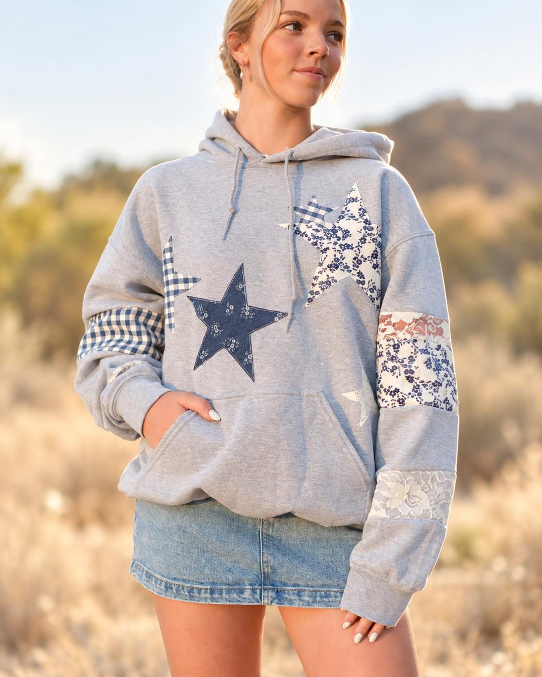 トップス Vintage Patchwork Star Hoodie Patchwork Star Hoodie | Handmade Cottagecore Sweatshirt | Custom