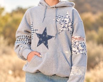 Patchwork Star Hoodie | Handmade Cottagecore Sweatshirt | Custom