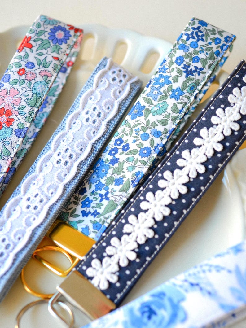 Custom Fabric Key Fob Wristlet Handmade Keychain Lanyard for Women Sweet Sixteen Gift for Her Bridesmaid Gift for New Driver Keychain strap image 1
