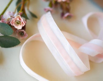Baby Pink Satin and Velvet Trim .75 Inch Designer Ribbon for Bows Slow Stitching Journaling Ribbon Decor Sewing Embellishments Gift Wrap