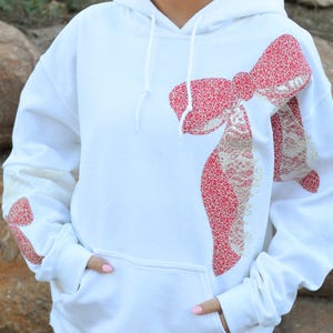 Custom Bow Patchwork Hoodie Lace Sweatshirt Coquette Clothing Cottagecore Pullover Romantic Applique Quilted Cozy Clothing Gift