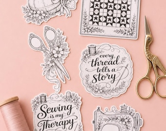 Vintage Sewing Sticker Set – Quilting Planner Stickers, Scrapbook Stickers, Sewing Machine, Quilt Labels, Craft Stickers for Makers
