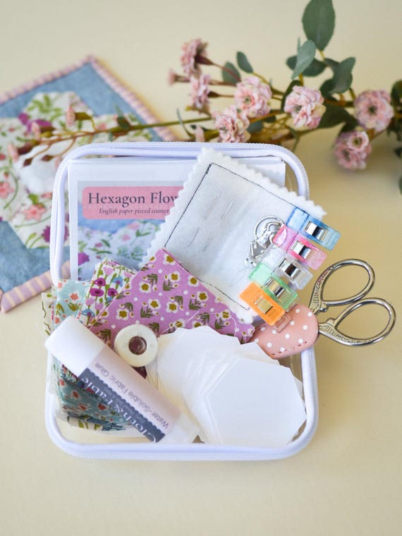 English Paper Piecing Starter Kit Learn EPP Hexagon Flower Fabric Templates & Supplies Portable Slow Stitching DIY Beginner Sewing Project