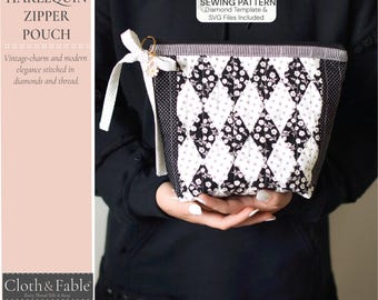 EPP Zipper Pouch Sewing Pattern Pdf modern patchwork bag pattern english paper piecing template & SVG files DIY pouch tutorial for beginners