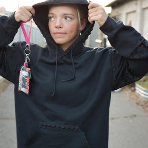 Black or White Lace Trim Hoodie Cottagecore Hoodie Oversized Sweatshirt Feminine Lace Pullover Cozy Boho Clothing image 11