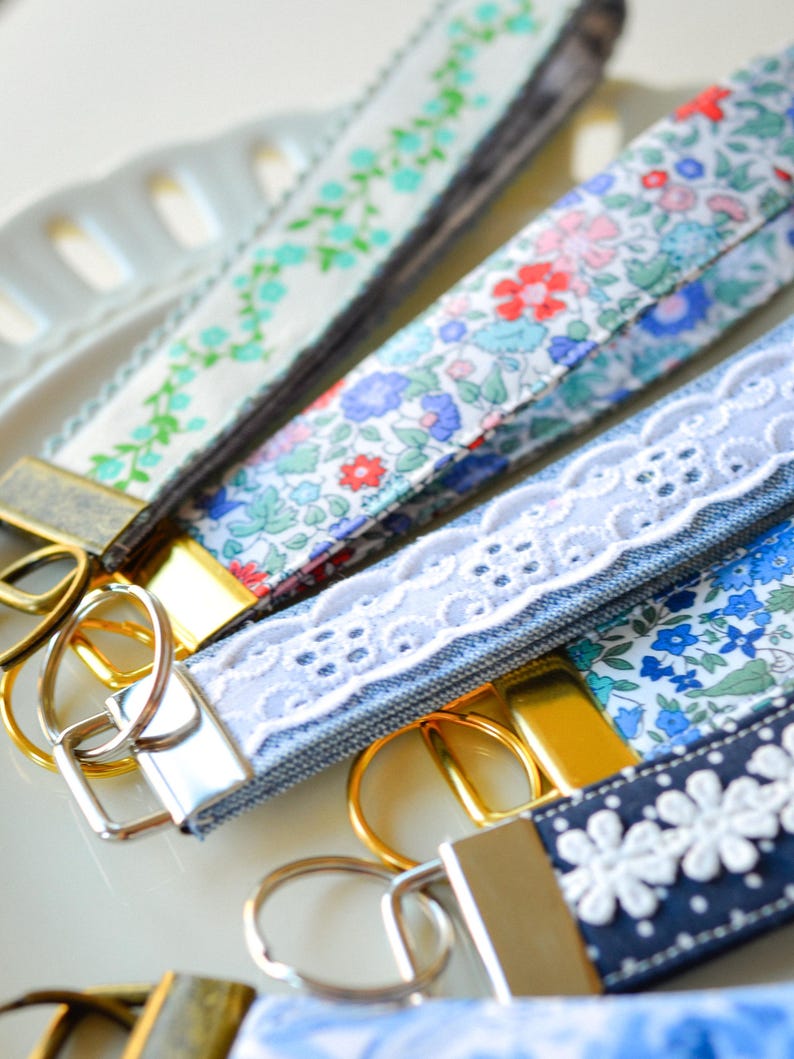 Custom Fabric Key Fob Wristlet Handmade Keychain Lanyard for Women Sweet Sixteen Gift for Her Bridesmaid Gift for New Driver Keychain strap image 7
