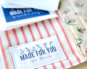 Personalized Wildflower Fabric Labels, Iron-On or Sew-In, Custom Garment Tags