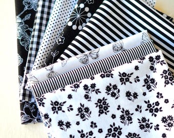 Black & White Curated Fabric Bundle Half Yard Prints Quilting, Sewing, Applique, Embroidery