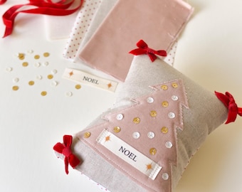 Velvet Tree Mini Pillow Sewing Project Holiday Kit Pattern Christmas Decor Beginner Friendly Noel Linen Small Cushion