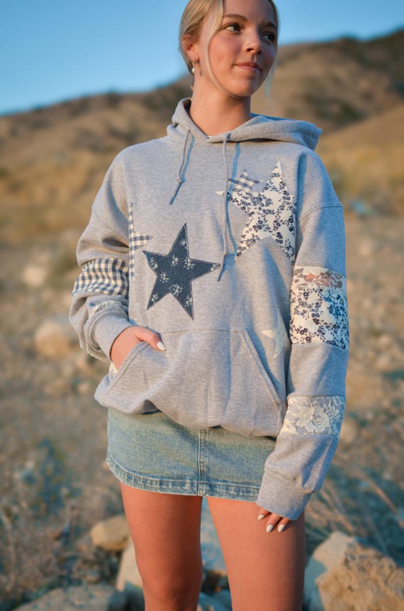 Patchwork Star Hoodie | Handmade Cottagecore Sweatshirt | Custom