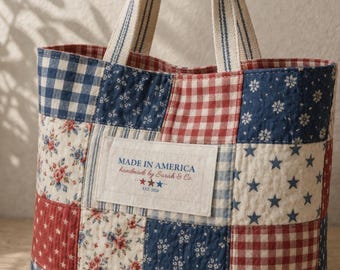 Customized Made In America Fabric Labels Iron On Sew On Personalized Sewing Tags Patriotic Handmade Quilt Label USA Maker Tag