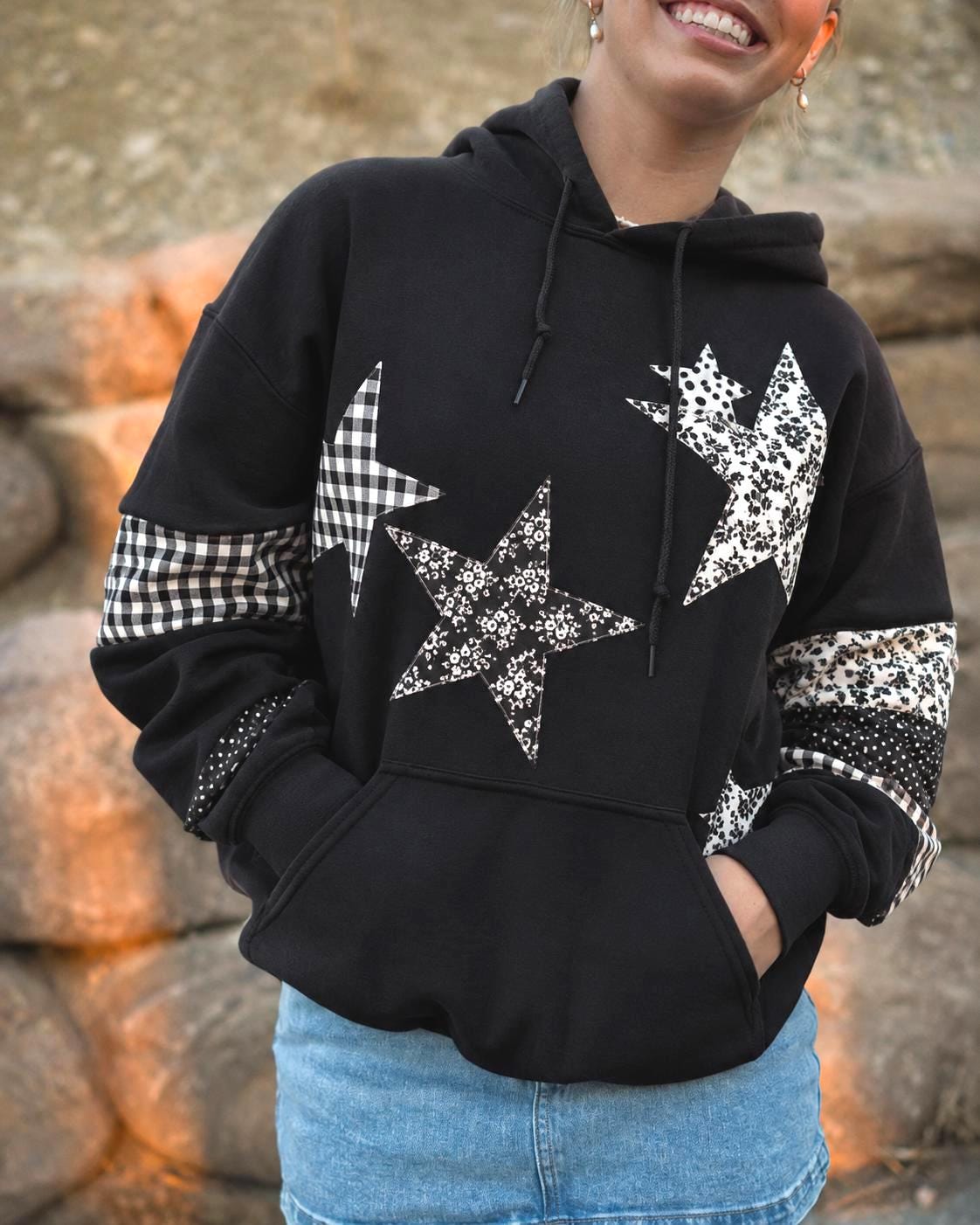 Patchwork Star Hoodie | Handmade Cottagecore Sweatshirt | Custom