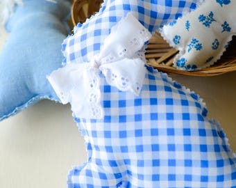 Handmade Stuffed Bunny | Spring Easter Basket | Cottage Keepsake | Shelf Sitter | Gingham Bunnies