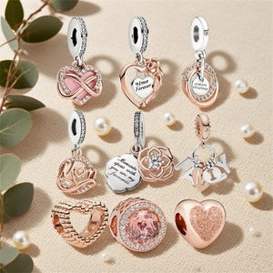 Rose gold plated pendant for designer 3mm snake chain bracelet, S925 sterling silver, for Pandora bracelets, European bracelet beads