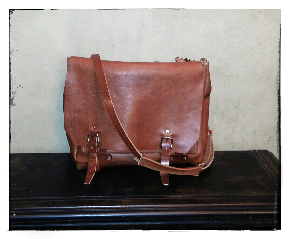 The Gage Soft Side Leather Messenger Bag Etsy