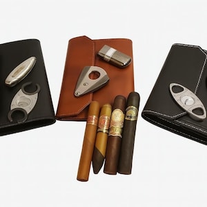 Full grain 3 pocket leather Cigar accessories case