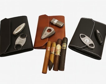 Full grain 3 pocket leather Cigar accessories case