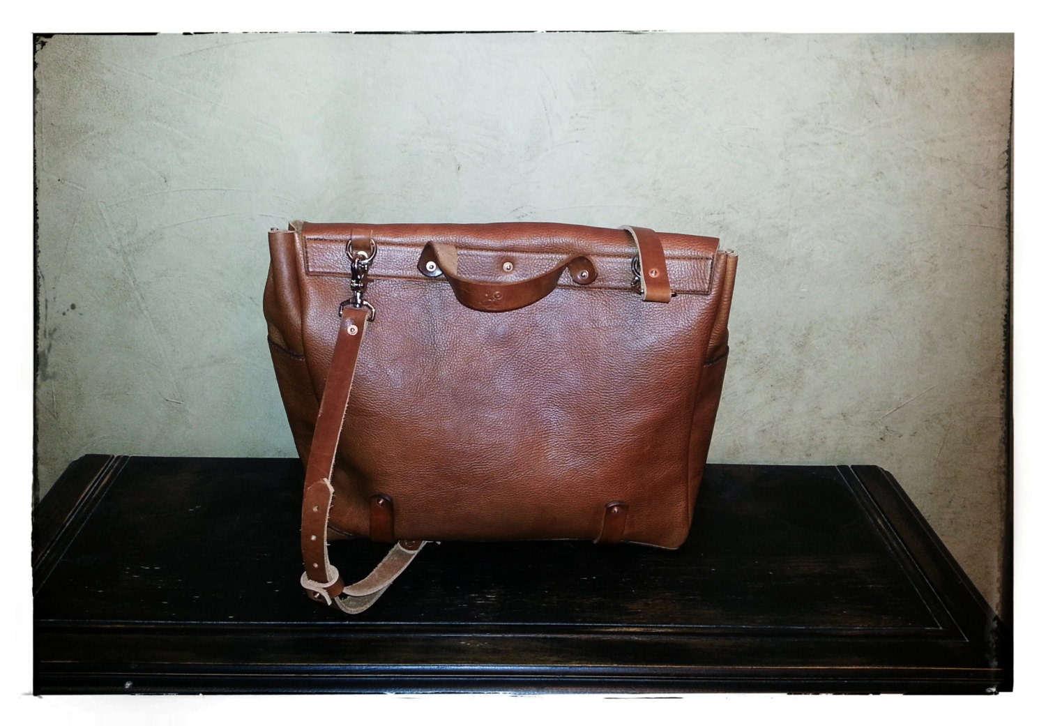 The Gage Soft Side Leather Messenger Bag Etsy