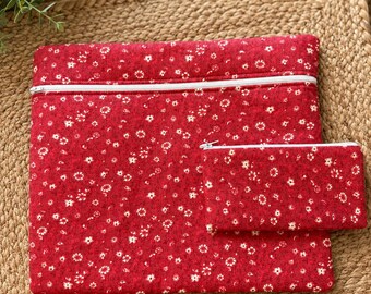 Cross Stitch Project Bag and Notions Pouch, Orange Floral, Needlework Organizer, Travel Craft Bag
