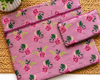 Floral Cross Stitch Project Bag and Notions Pouch, Needlework Organizer