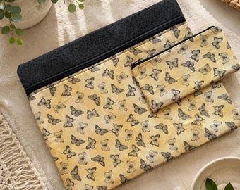 Cross Stitch Project Bag and Notions Pouch, Yellow Butterfly, Needlework Organizer, Travel Craft Bag