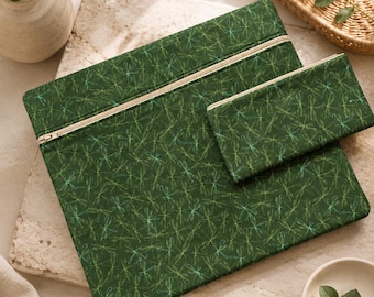 Green Dragonfly Cross Stitch Project Bag and Notions Pouch, Needlework Organizer