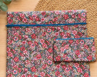 Handmade Floral Cross Stitch Project Bag and Notions Pouch, Needlework Organizer