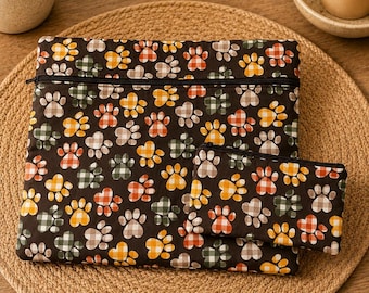 Dog Paw Print Cross Stitch Project Bag, Needlework Organizer Pouch, Travel Craft Bag