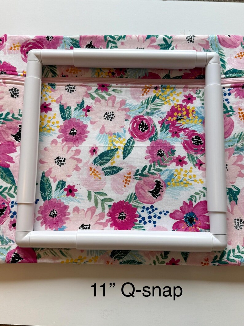 Handmade Floral Cross Stitch Project Bag and Notions Pouch, Needlework Organizer, Travel Craft Bag afbeelding 6
