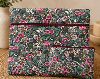 Floral Cross Stitch Project Bag and Notions Pouch, Needlework Organizer, Travel Craft Bag