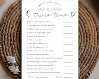 Trivia Game For Bride And Groom, Who Knows The Couple Best Game, Minimalist Wedding Shower Game, Engagement Party Game, Printable Game