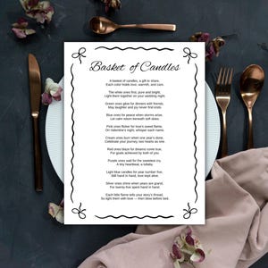 Basket of Candles Poem Printable, Wedding Gift Poem, Anniversary Basket Poem, Newlywed Gift Basket for Wedding Poem PDF, Instant Download