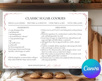 Christmas Recipe Card Template: Holiday Baking, Cookie Exchange (4x6, Editable Canva PDF)