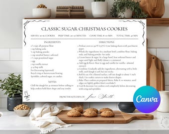 Christmas Recipe Card Template: Holiday Baking, Cookie Exchange (4x6, Editable Canva PDF)