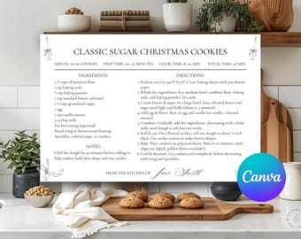 Christmas Recipe Card Template: Holiday Baking, Cookie Exchange (4x6, Editable Canva PDF)