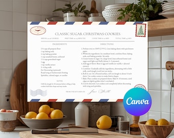 Christmas Recipe Card Template: Holiday Baking, Cookie Exchange (4x6, Editable Canva PDF)