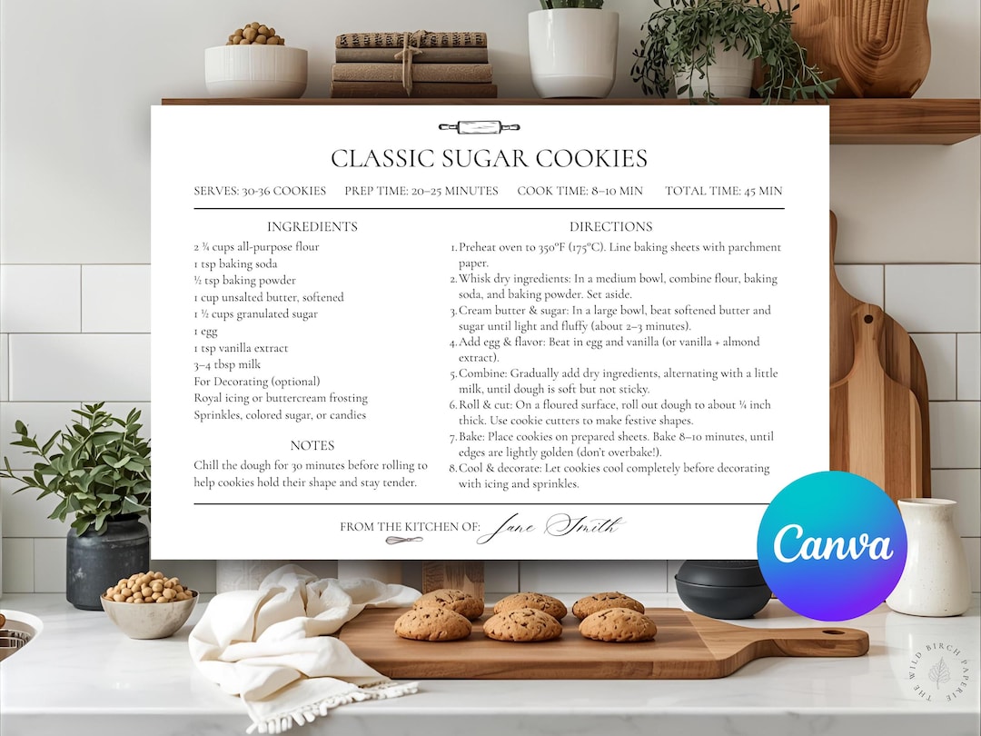 Recipe Card Template: Baking Card, Cookie Exchange (4x6, Editable Canva ...
