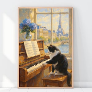 Tuxedo Cat Piano Print - Etsy