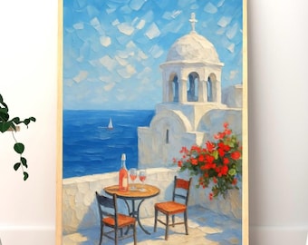 Santorini Seaside Escape – Mediterranean Digital Wall Art, Greek Island Print, Coastal Summer Decor
