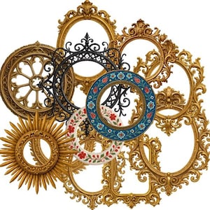 Vintage Ornate Mirror Frame PNGs: Wedding Invitation Clipart (Digital Download 4000x4000 px )