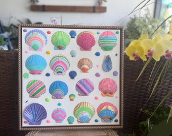 Hand Painted Seashell Wall Art, Coastal Decor (16x20x3) - Etsy