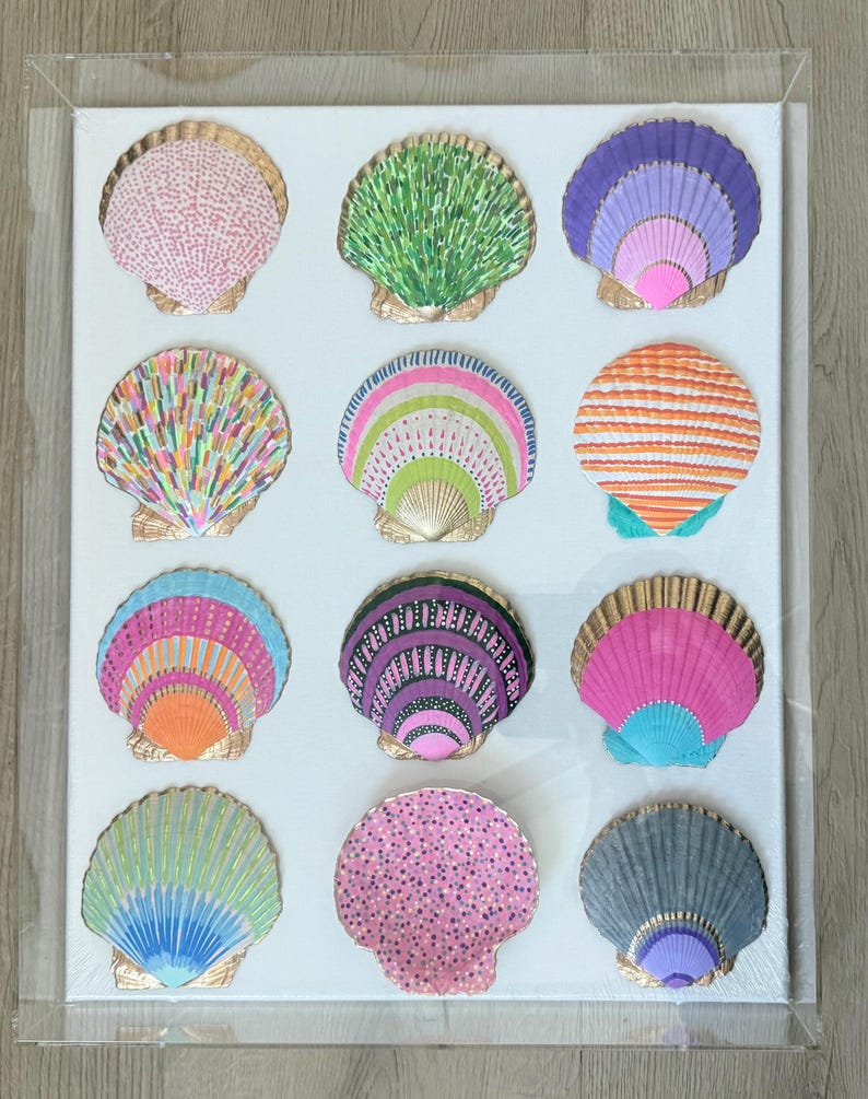 Hand Painted Seashell Wall Art, Coastal Decor (16x20x3) - Etsy