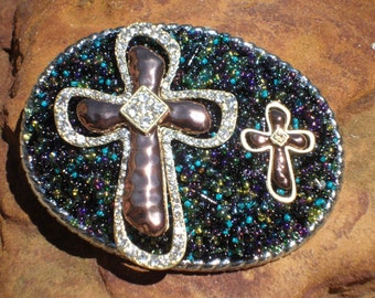 Beaded Belt Buckle - Double Cross