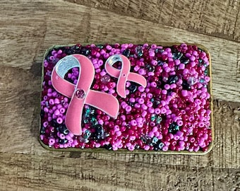 Beaded Belt Buckle - hearts and flower
