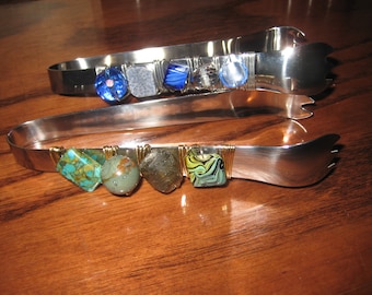 Wire wrapped and Beaded Flatware  Sugar tongs