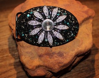 Vintage Crystal Flower Belt Buckle