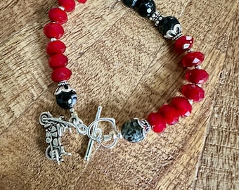 Onyx and Red Crystal  Bracelet