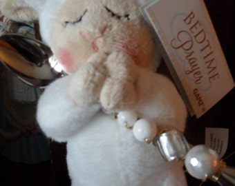 Baby lamb with beaded baby spoon and bedtime prayer