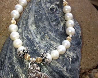 Vintage beaded Fresh water pearl with Sterling Silver hand made heart bracelet