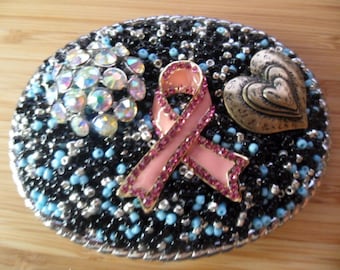 Handmade beaded belt buckle with embellishments